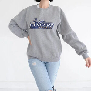 Vintage Russel Grey Lancers Hockey  Crewneck Sweater Med